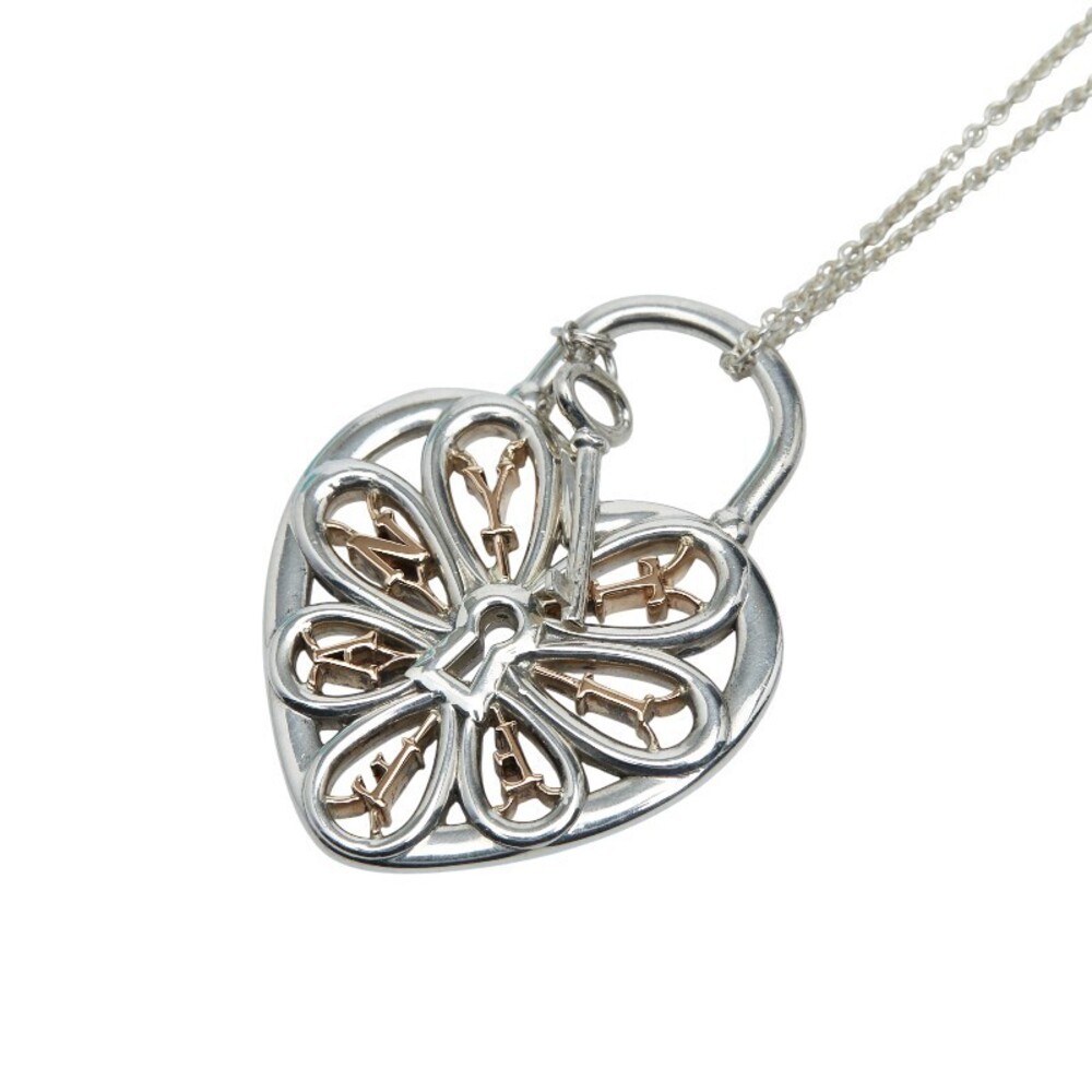 Tiffany Co Filigree Heart Key Necklace Silver Pink Gold